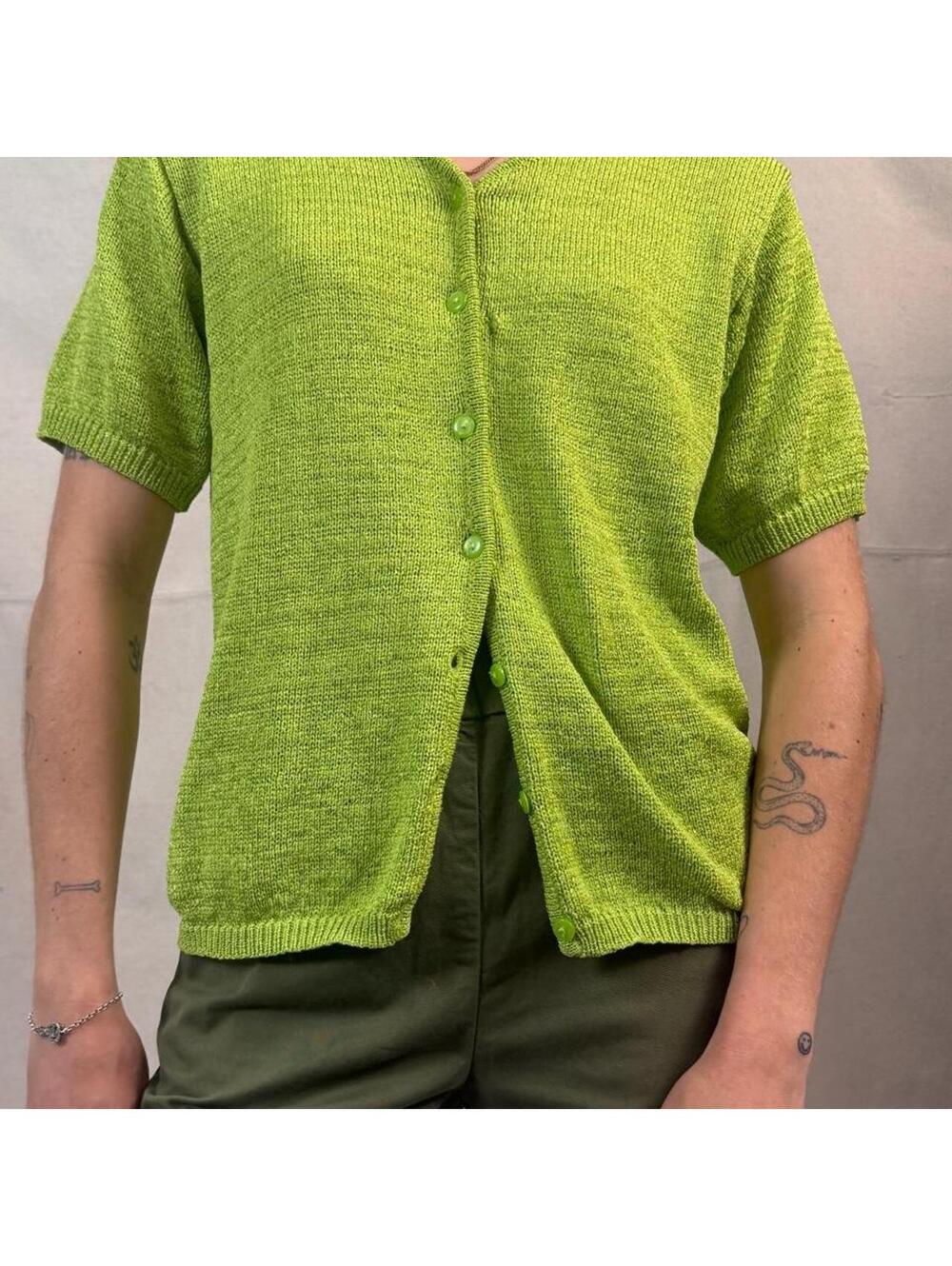 Vintage Y2K Studio Collection Lime Green Knit Cardigan